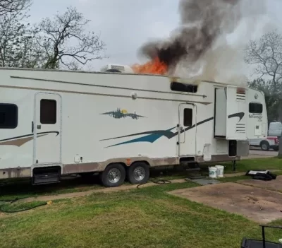 Fire Damaged RV the woodlands